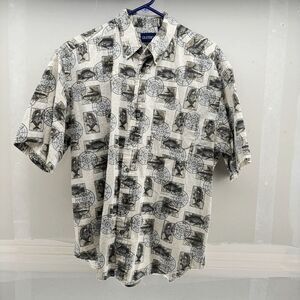 Vintage Puritan Men's Size Large Button Down Fish & Compass Shirt Theme Camp HI